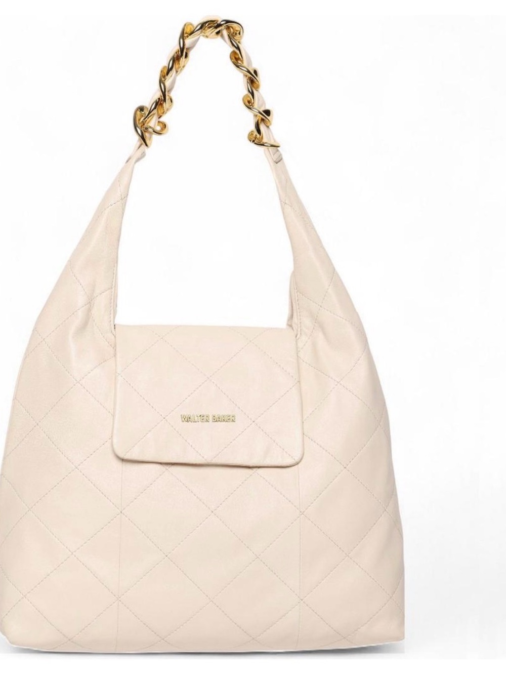 Walter Baker Cream Quilted Shoulder Bag with Gold Chain Accent